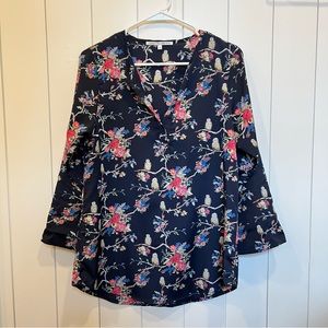 NAVY PRINTED FLORAL BLOUSE